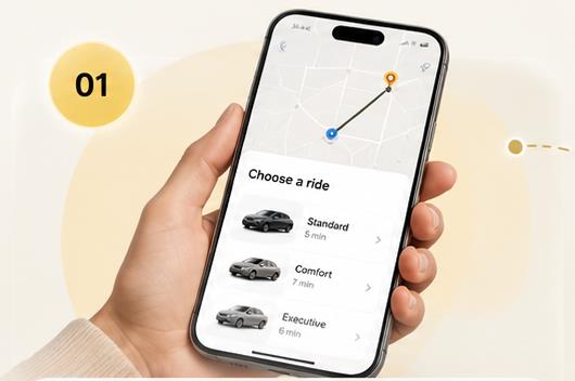Step 01: choose a ride in the TaxiGoGo app