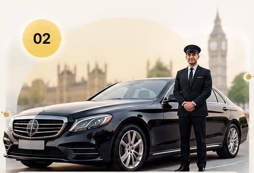 Step 02: your chauffeur waits beside a black Mercedes
